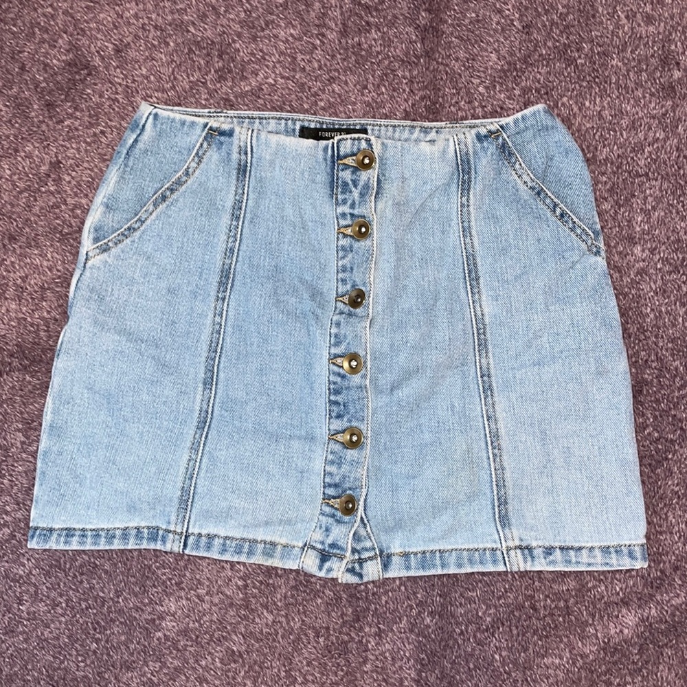 Forever 21 jean button up mini skirt